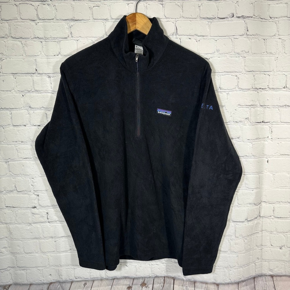 Patagonia Synchilla Fleece‎ Pullover Mens Small Black Delta Logo 1/4 Zip Jacket